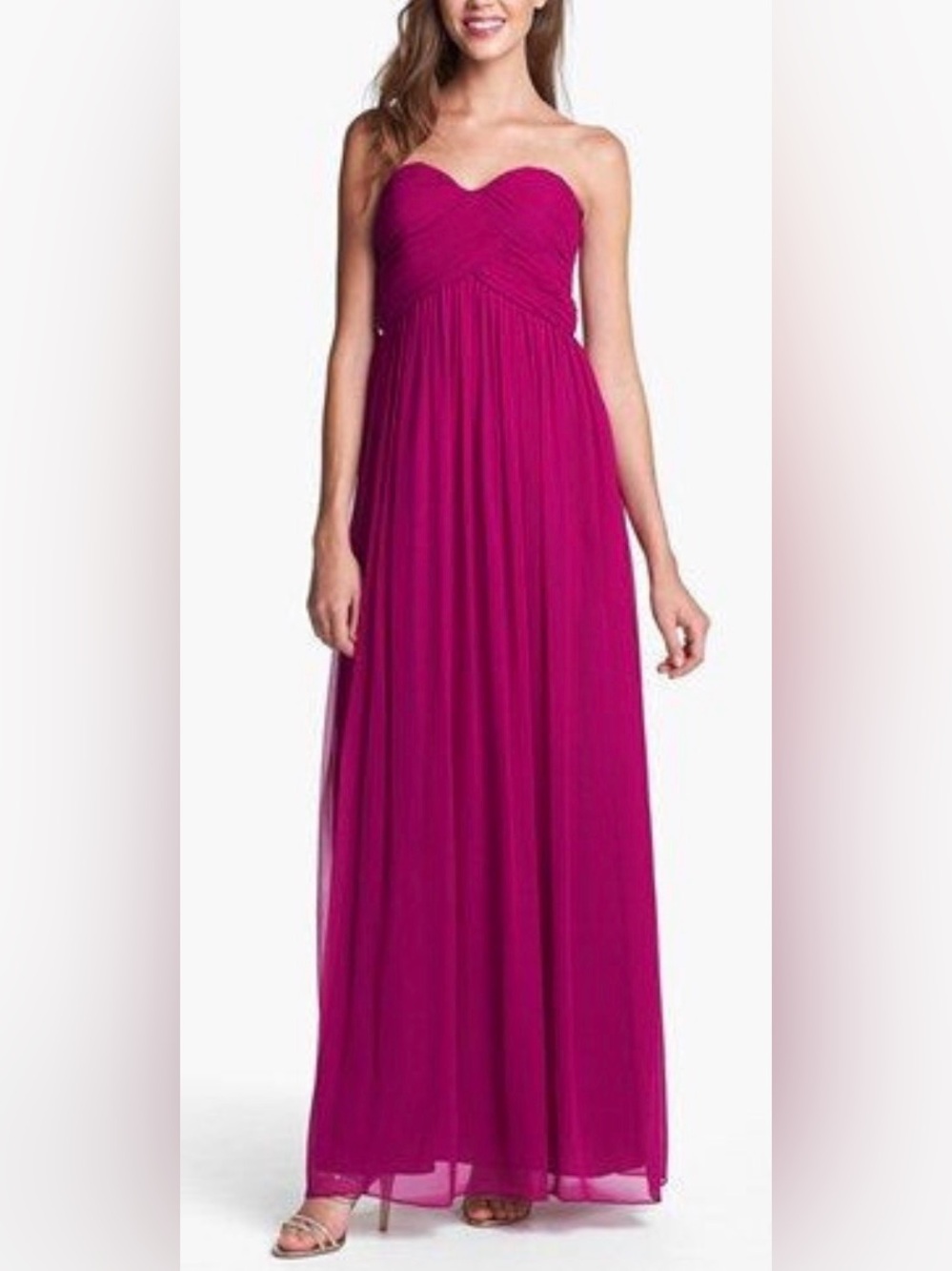 Donna Morgan Fuchsia Silk Chiffon Sweetheart Formal Gown
